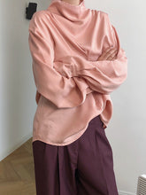 High Neck Solid Color Long Sleeve  Blouses  Shirt  Top